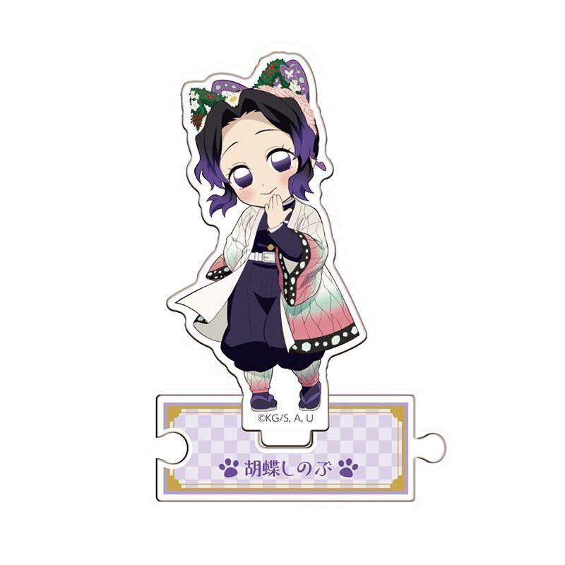 Giyu Cat Ears Figure Q Acrylic Stand Mini Tanjiro Cute Cat Standing Plate Zenitsu Acrylic Ornaments Collectible Accessory Toys