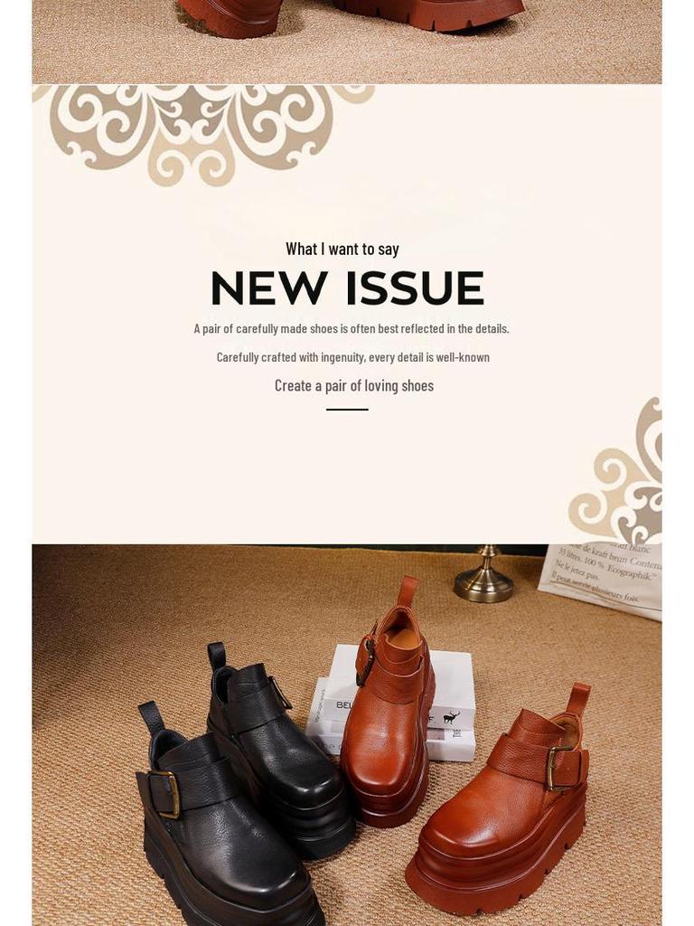 Damskie wszechstronne buty na grubej podeszwie - Premium skóra bydlęca, lekkie podwyższenie, kolekcja Jesień/Zima 2025.