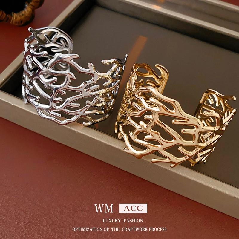 Openwork Metal Cuff Bracelet With Geometric Cutout Design Gold Or Tone Lightweight Fashion Statement Jewelry Women