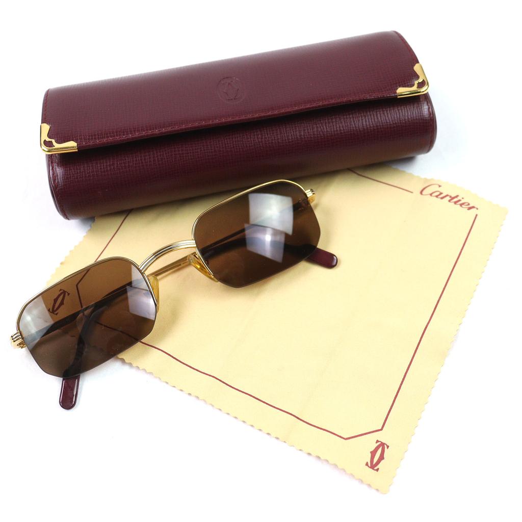 Excellent Cartier Sunglasses Trinity Half Rim Frame: Gold Bordeaux Mens Used