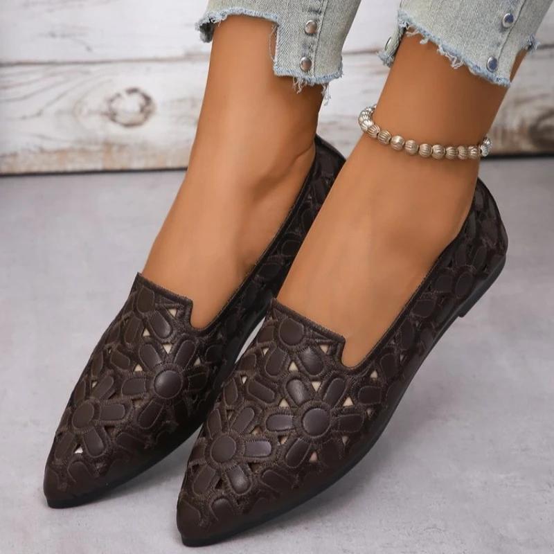 

Модные дышащие балетки женские туфли лето 2025 новинка кожаные балетки женские мокасины лоферы повседневные туфли для мамы женские балетки 36 темно-коричневого