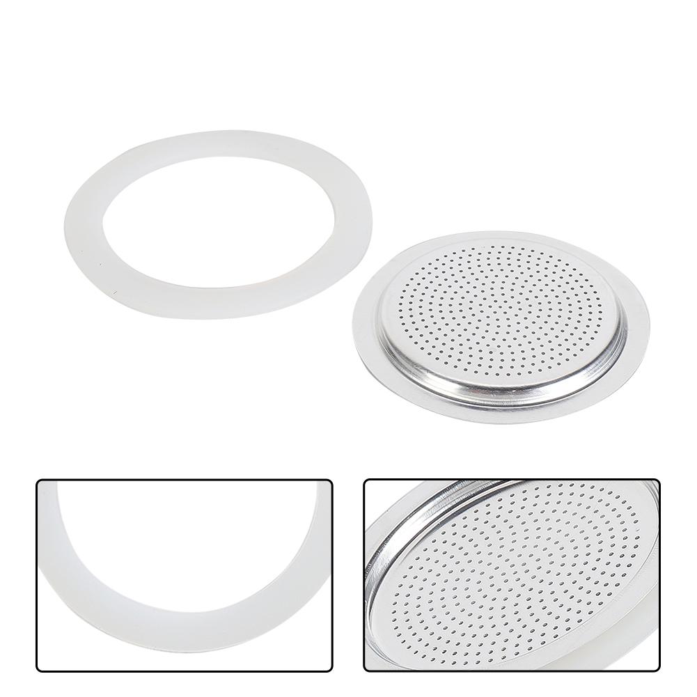 1 Set Rubber Seal Gasket With Filter Espresso Pot Replacement Accessories For Moka Stove Pot Top Silicone Rubber Seal Ring