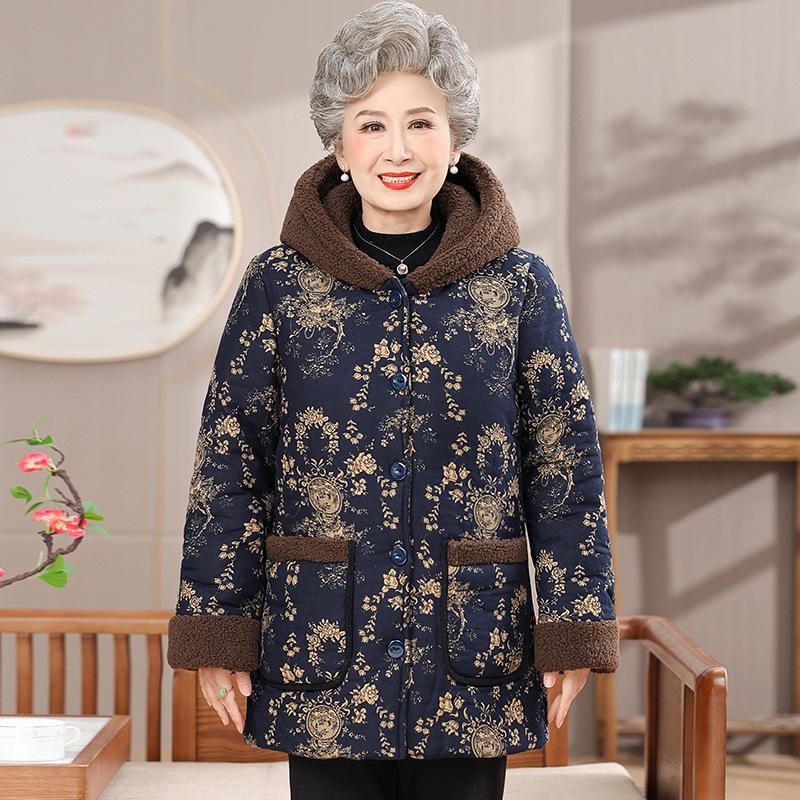 

Warm Winter Cotton Jacket for Middle-aged & Elderly Women - Mom s Autumn/Winter Style, Grandma s Cozy Layer 4XL темно-синього кольору
