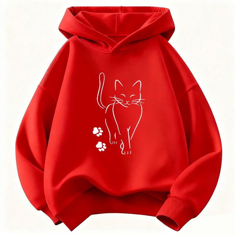 Cute Cat with Paw Hoodie Kids Cat Children's Sweatshirt Hoody for Boys Girls Autumn Winter Casual Hoodies Cartoon