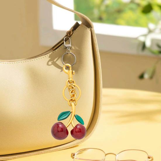1/2Pcs Keychain Holder Cherry Leaves Charm Keyring Fade-resistant Alloy Key Ring Backpack Car Accessory