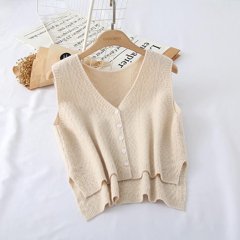 Women Vest Waistcoat Spring Autumn Korean Style Cardigan V Neck Loose Knit Sweater Casual Sleeveless Jacket