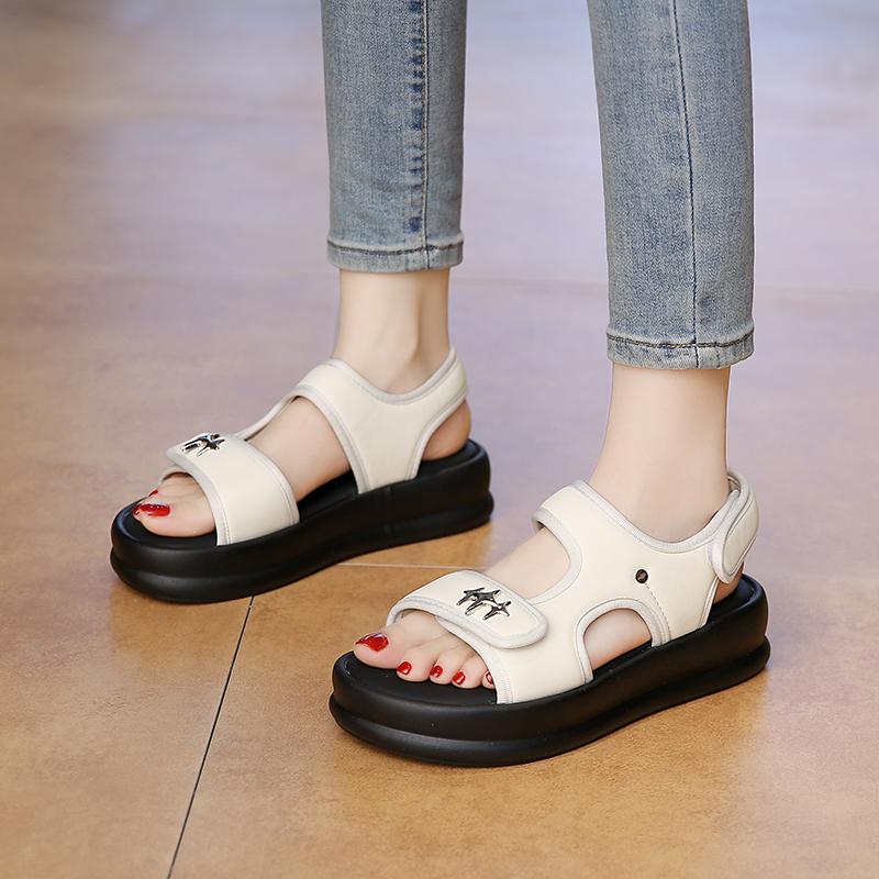 CRLAYDK Women's Sandals Adjustable Strap Hook&Loop Shoes Comfort Platform Summer Walking Casual Outdoor Beach Dressy Slippers