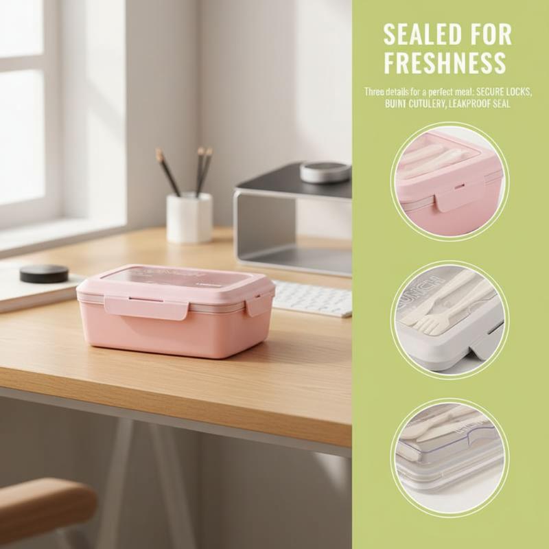 Triple Compartment Bento Box Microwave Safe Portable Lunch Container With Utensils Adults Students Office School Home Use