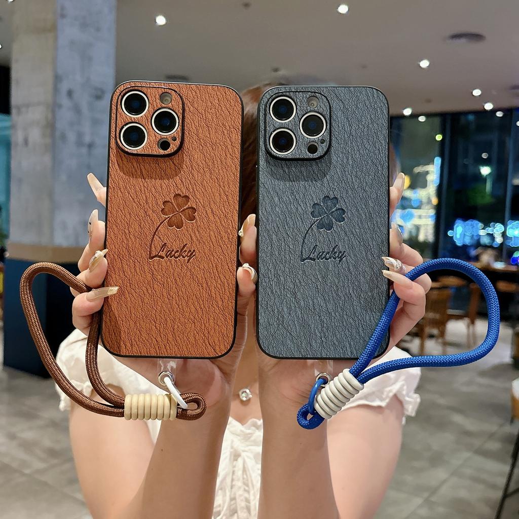 For IPhone 17 New Phone Case Clover for Apple 16 Promax with Hanging Rope 15 Full Pack Protective Cover