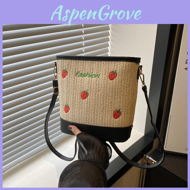 Stylish Woven Bucket Bag For Women Casual Summer Crossbody Tote In Khaki And Beige