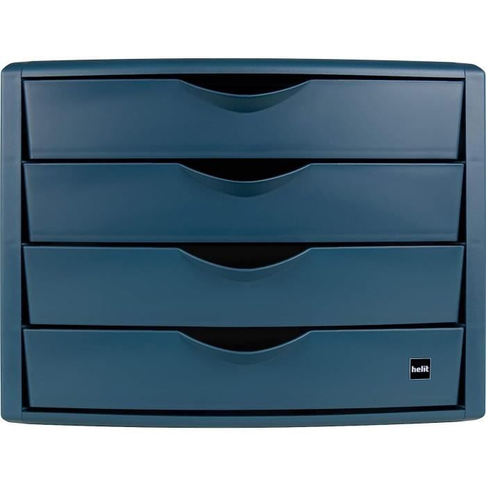 Boîte de classement - helit - the green chameleon - 4 tiroirs - plastique recyclé - certifié ange bleu