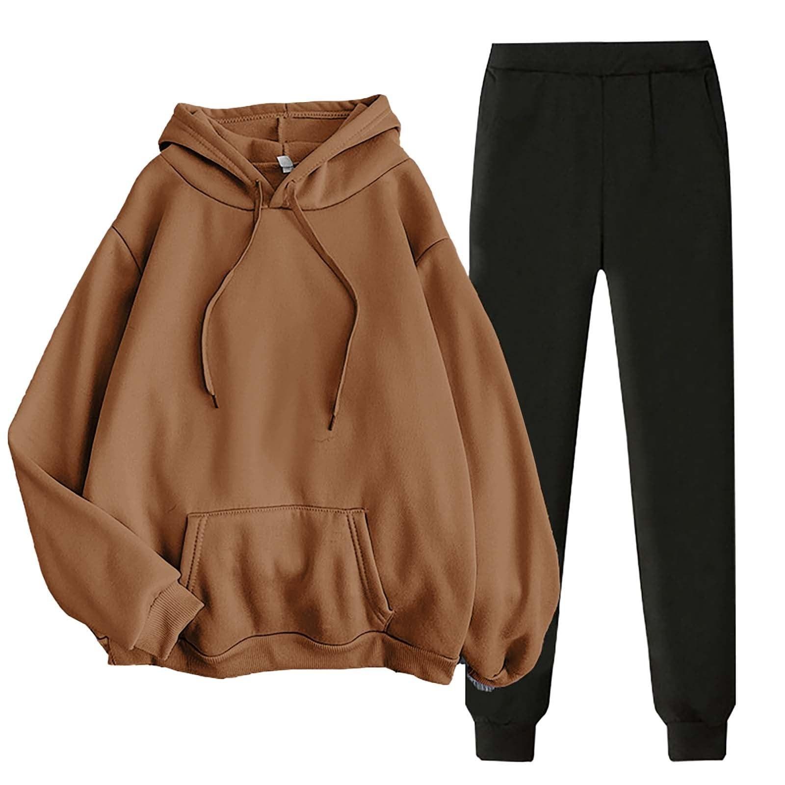 

Женский повседневный комплект из двух предметов: однотонный трикотажный свитшот с длинным рукавом и брюки XXL кофейный