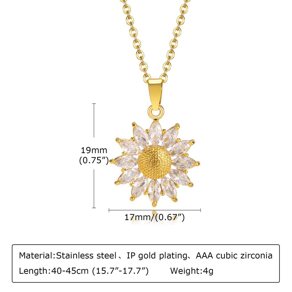 Necklace for Flower Stainless Sun Flower Day Gift [Rockyu] Women, Gold, Necklace, Steel, Hypoallergenic, Pendant, Flower, Zirconia, Mother's