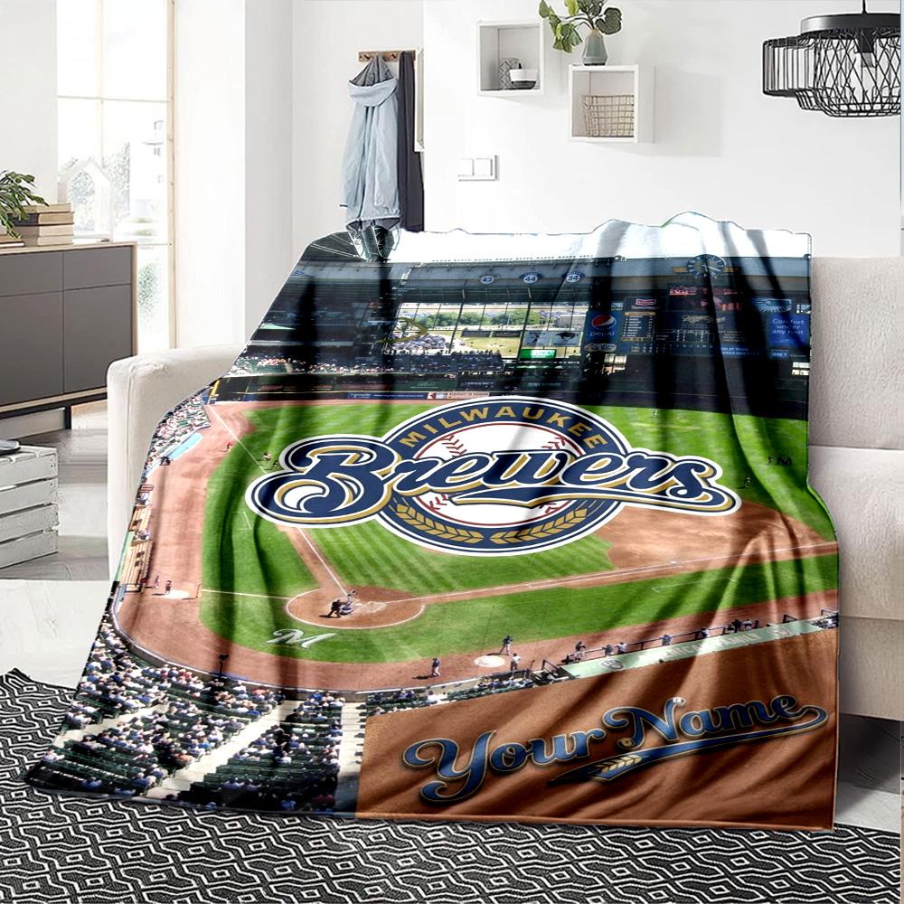 Name Custom Milwaukee Brewers Logo Print Flannel Blanket High Quality Warm Comfortable Cover for All Seasons Perfect for Gifts Home Decor