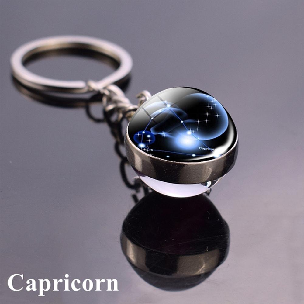Key Chain Holder Jewelry Leo Pendant Glass Ball Keychain 12 Constellation Key Rings Zodiac Keychain