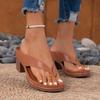 Fashion Summer Women Sandals Solid Color Mid Heel High Heels Shoes Women Lightweight Open Toe Flip Flops Sandals Sandalias De Mujer