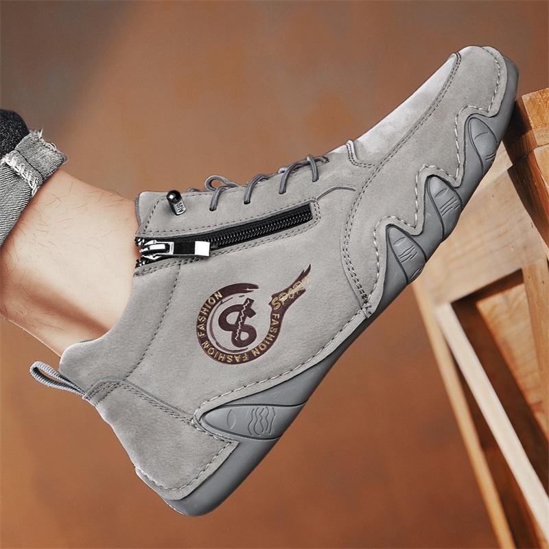 Men's Casual Shoes Side Zipper Short Boots Versatile Flat Bottom Trendy Fashionable Men's Shoes Suitable for Outdoor Sports