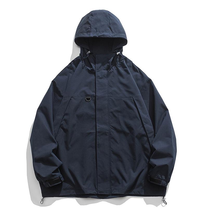 

Spring Autumn Solid Color Zipper Coat Male Loose Casual Fashion Hooded Jacket Men Windproof Cardigan Top M синій