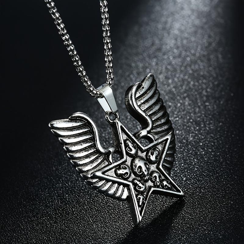 Pentagram Skull Wings Necklace Dark Retro Wings Hip Hop Street