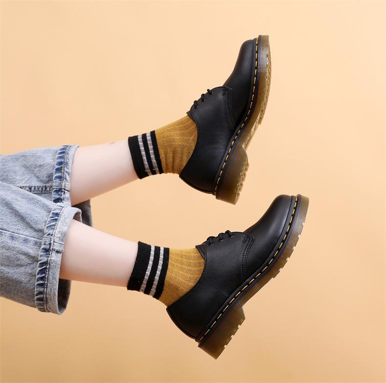 Hole thin bottom lychee pattern low-top small leather shoes women's top layer genuine leather British short boots men's large size