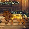 Wood Carving Animals Lamp Lion Statues With Lights Animal Statues Multi-Layer Hollow Out Home Decor For Indoor Bedroom Living