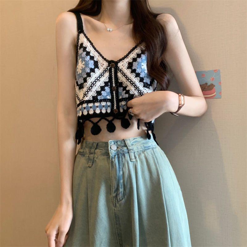 Letní úzký tílko s květinovým vzorem v bohémském etnickém stylu