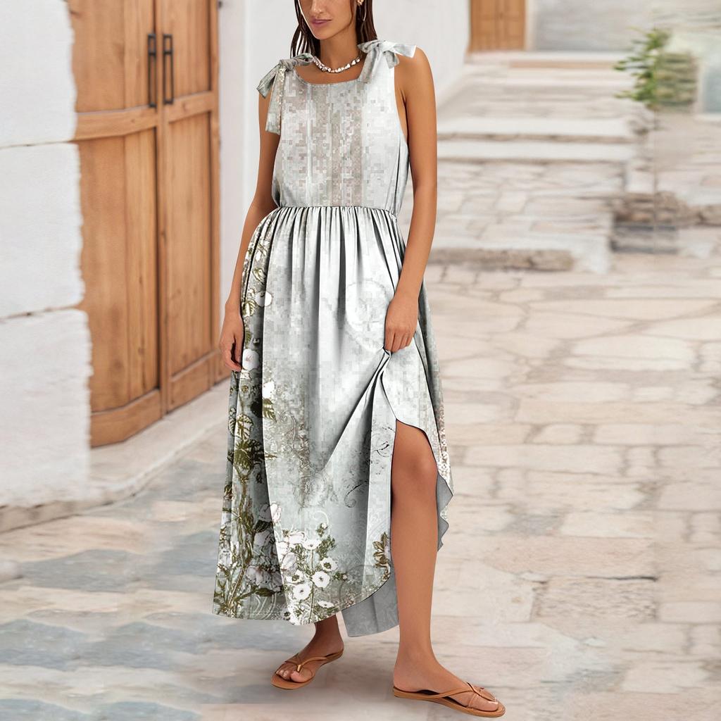 Women's Summer Fashion Tank Dress A-Line Sleeveless Casual Floral/Solid Pocket Dress