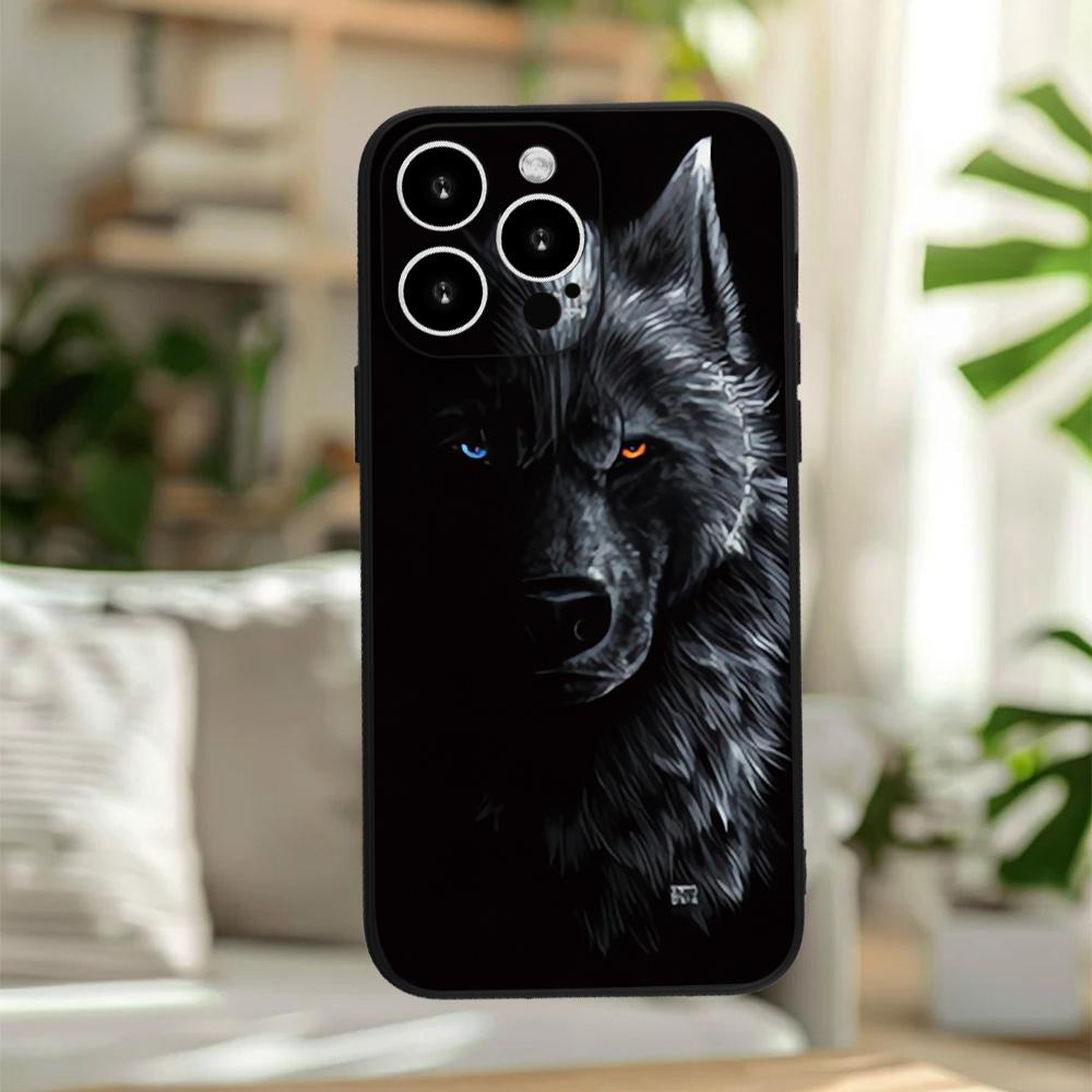 Black Wolf Pattern Phone Case Suitable for iPhone 17 16 15 14 13 12 11 Pro/Max/Plus Anti Drop and Shockproof Back Cover
