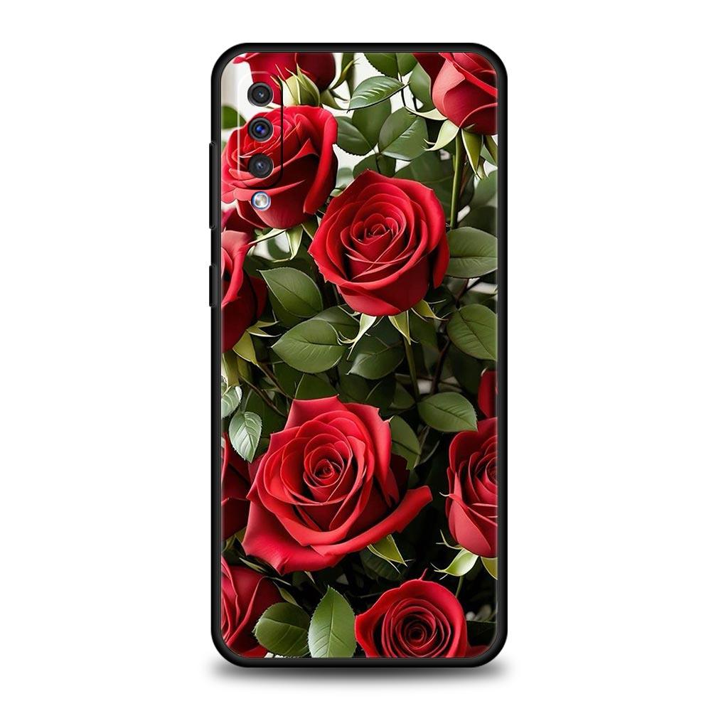 Case For Samsung A24 A12 A14 A32 A50 A70 A20E A20S A10S A22 A40 A34 A54 A42 A52 5G A02S A04s Cover Beautiful Red Rose Flowers