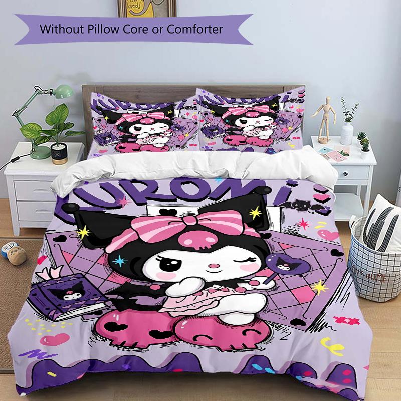 3pcs Pretty Kuromi Quilt Cover Set - Soft and Cozy Bedroom, Guest Room and Dorm Decorative Bedding 3-Piece Set 1 Quilt Cover + 2 Pillow Shams.W08