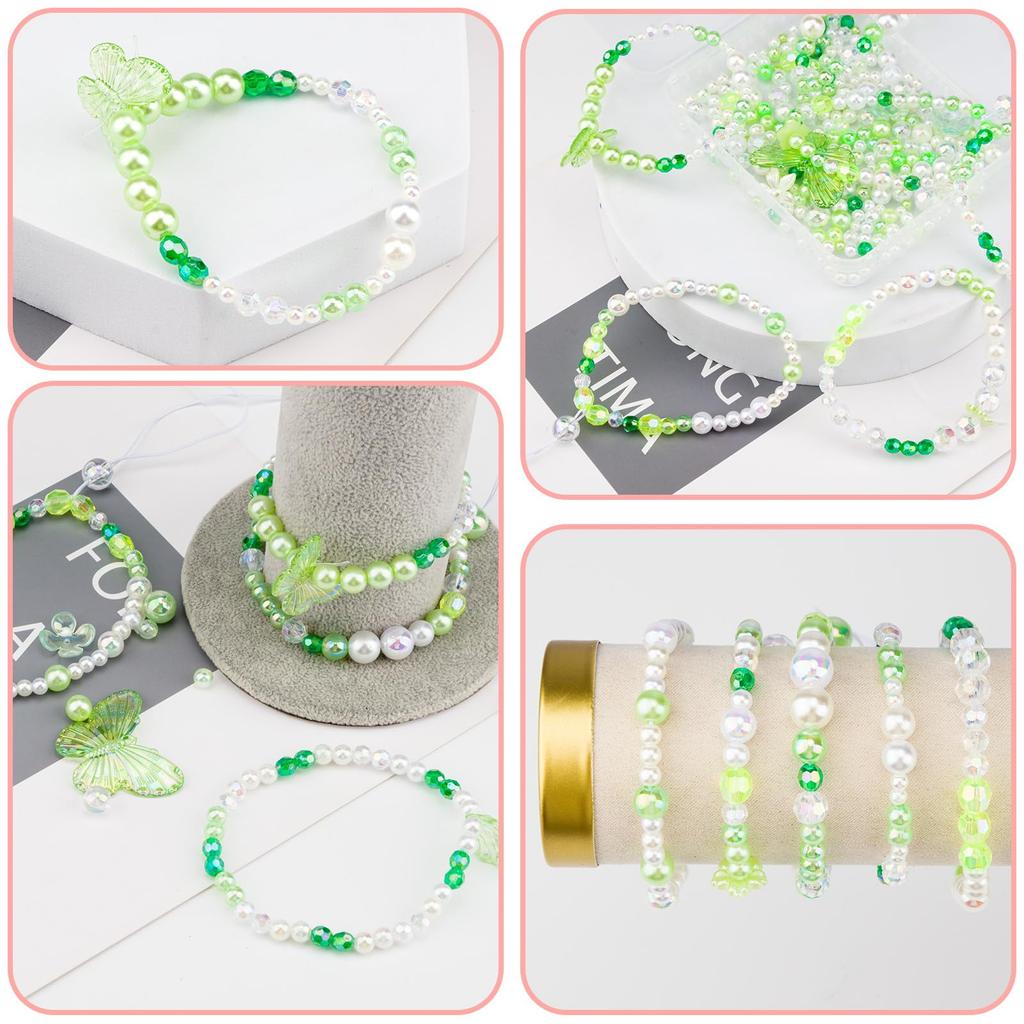 Ungefähr Acrylperlen Bastel-Handarbeits-Set mit elastischem Perlen-Set zum handgefertigten Herstellen Spielzeug für Perlen-Handarbeit Grün 360-440 Set, Löcher, Schnur,