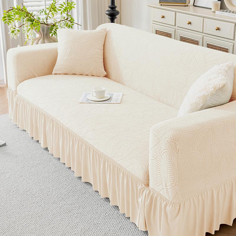 Plush Jacquard Skirted Sofa Cover, Elastic All-Season Fit, Dustproof Cushion Protector