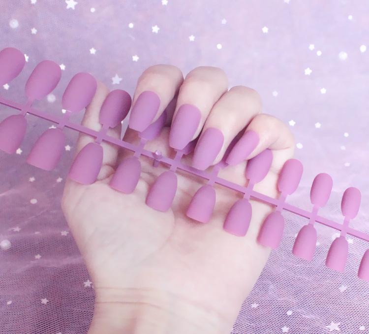 24pcs/set DIY Quick Nails Matte Frosted Long T Solid Color False Nails Multi-color Strips Finished Wear Manicure