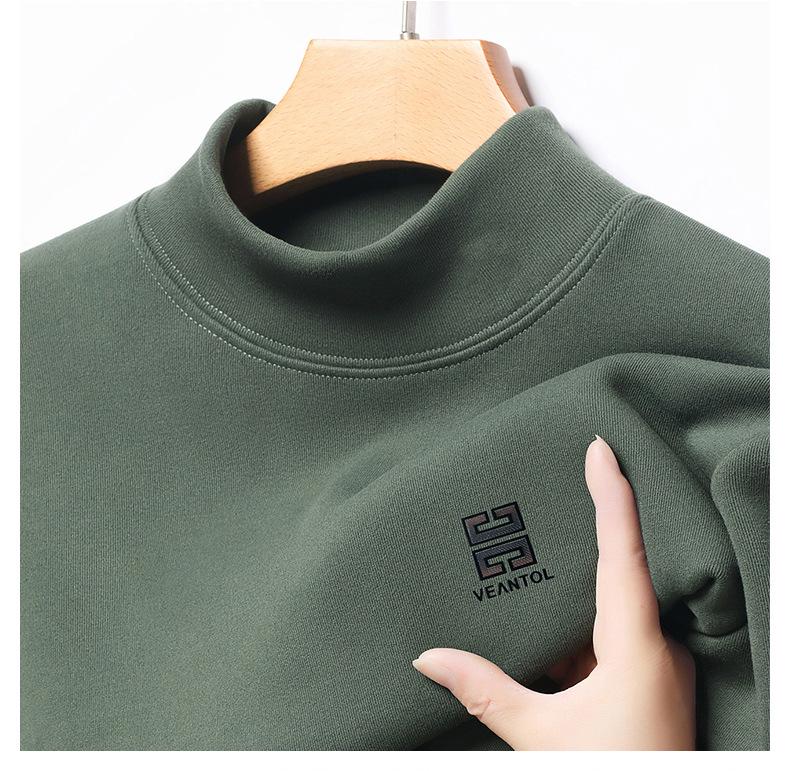 Men's Winter Luxury Velvet Hoodie 2025: Thick Half-High Collar Long-Sleeve Base Layer for Middle-Aged Dad