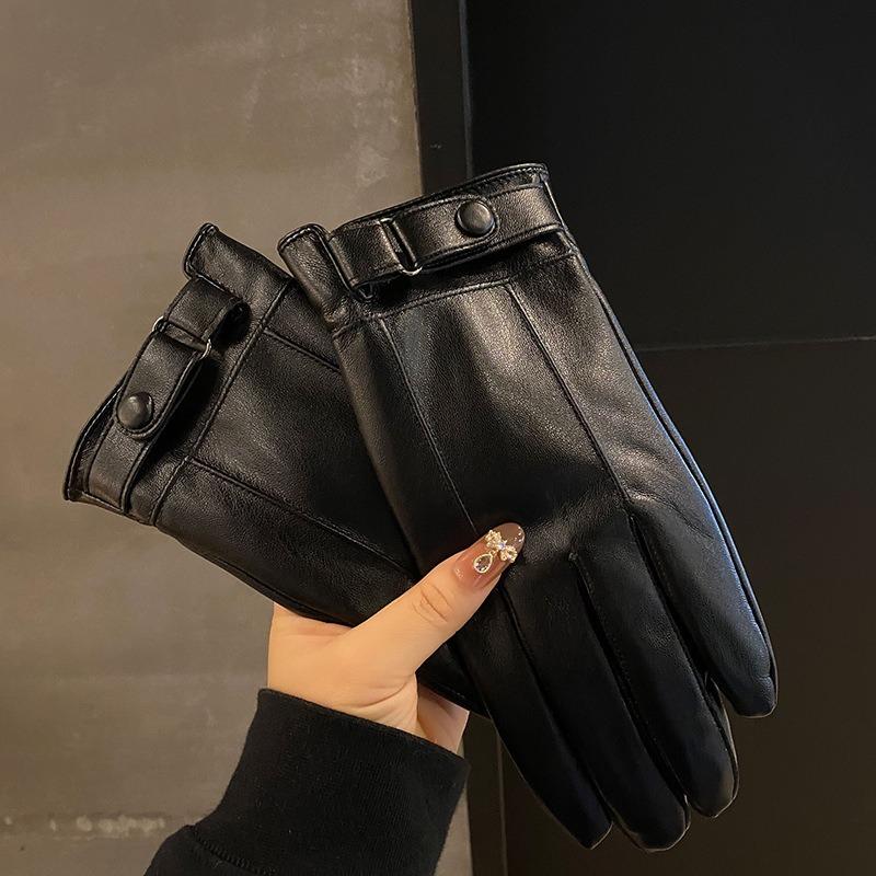 

Кожаные перчатки для тепла зимой Мужские для езды Вождения Флисовые Утепленные Водонепроницаемые Ветрозащитные Тонкие Мотоциклетные Новые one size fits all чёрный