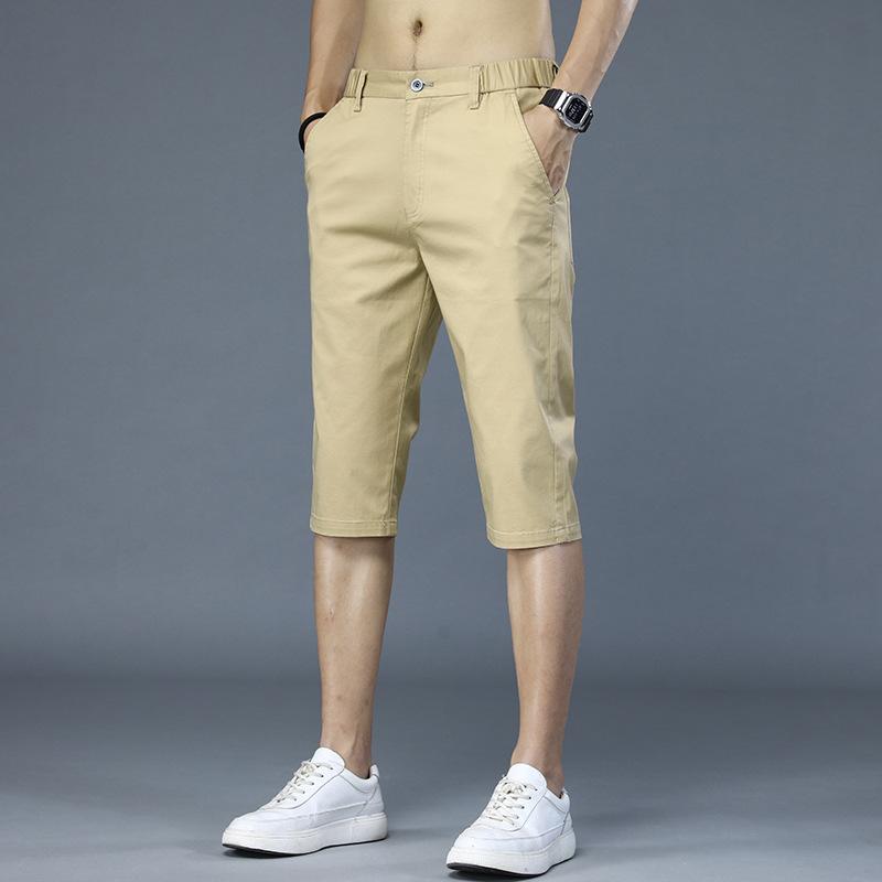 Summer Thin Cotton Casual Shorts Men Breathable Stretch Straight Business Seven Half Pants Brand Clothing Men's Shorts