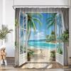 Deniz Kenarı Manzarası Dış Mekan Manzarası Plaj Duş Perdesi Banyo Dekorasyonu Kancalı Polyester Duş Perdesi