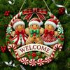 2D Merry Christmas Wooden Sign Red Black Plaid Gingerbread Man Wall Hanging Decor Front Door Porch Home Holiday Decorations