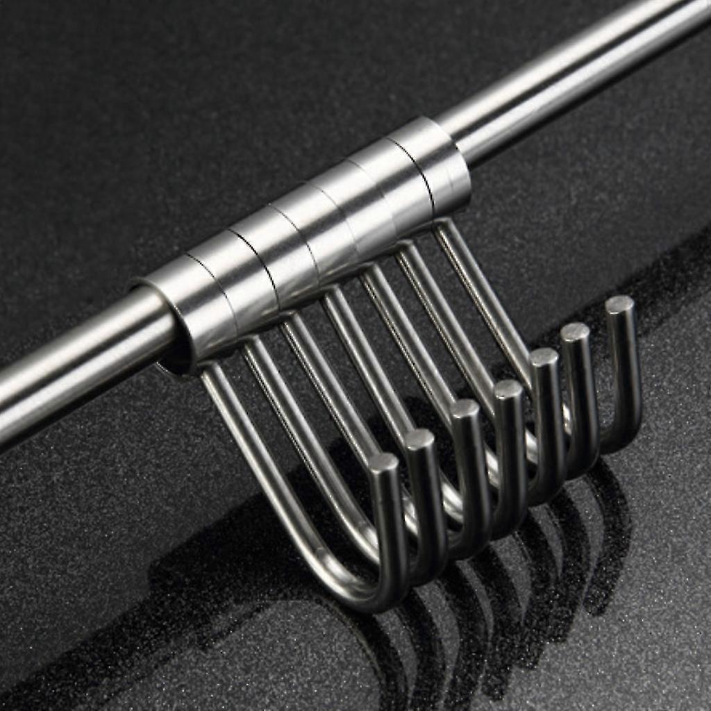 Stainless Steel Wall Mount Pot Pan Hanging Rack Rail Kitchen Straight Bar Utensil Cookware Organizer with Sliding Hooks Hwy