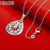 925 Sterling Silver Vintage Openwork Teardrop Carved Pendant Necklace - Stylish Evening Jewelry