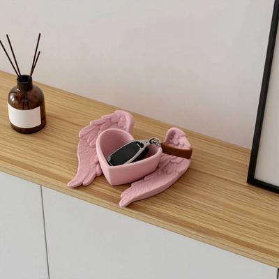 3D Printed Heart Storage Jewelry Holder Trinkets Box Angel Wing Keys Dish Container