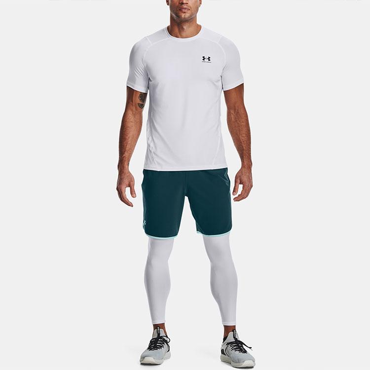Under Armour HeatGear Compression Solid Fitted Workout Pants Men Bottoms White 1361586-100