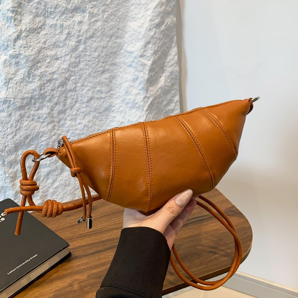 Shoulder Bag for Women Lightweight PU Croissant Shape Quilted details Knotted shoulder strap Large Capacity Zipper for Daily Use