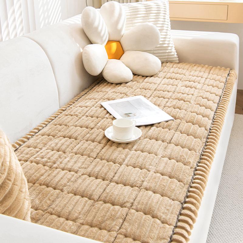 New Corduroy Quilted Sofa Towel Winter Warm Thickening Plush Cushion Couch Cover L-shaped Sectional Anti-slip Modern Sofa Cover