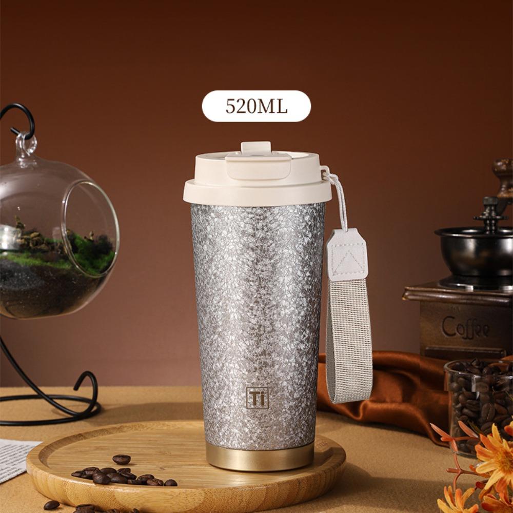 Портативная термокружка 520 мл с двойной крышкой, большая емкость, кофейная кружка, роскошная титановая кружка