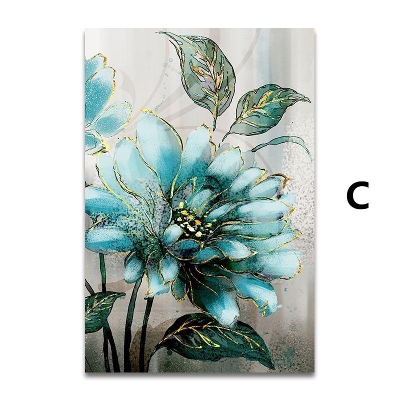 Niebieskie kwiaty Złota koronka szlachetny dekoracyjny plakat krajobraz obraz olejny płótno sztuka druk