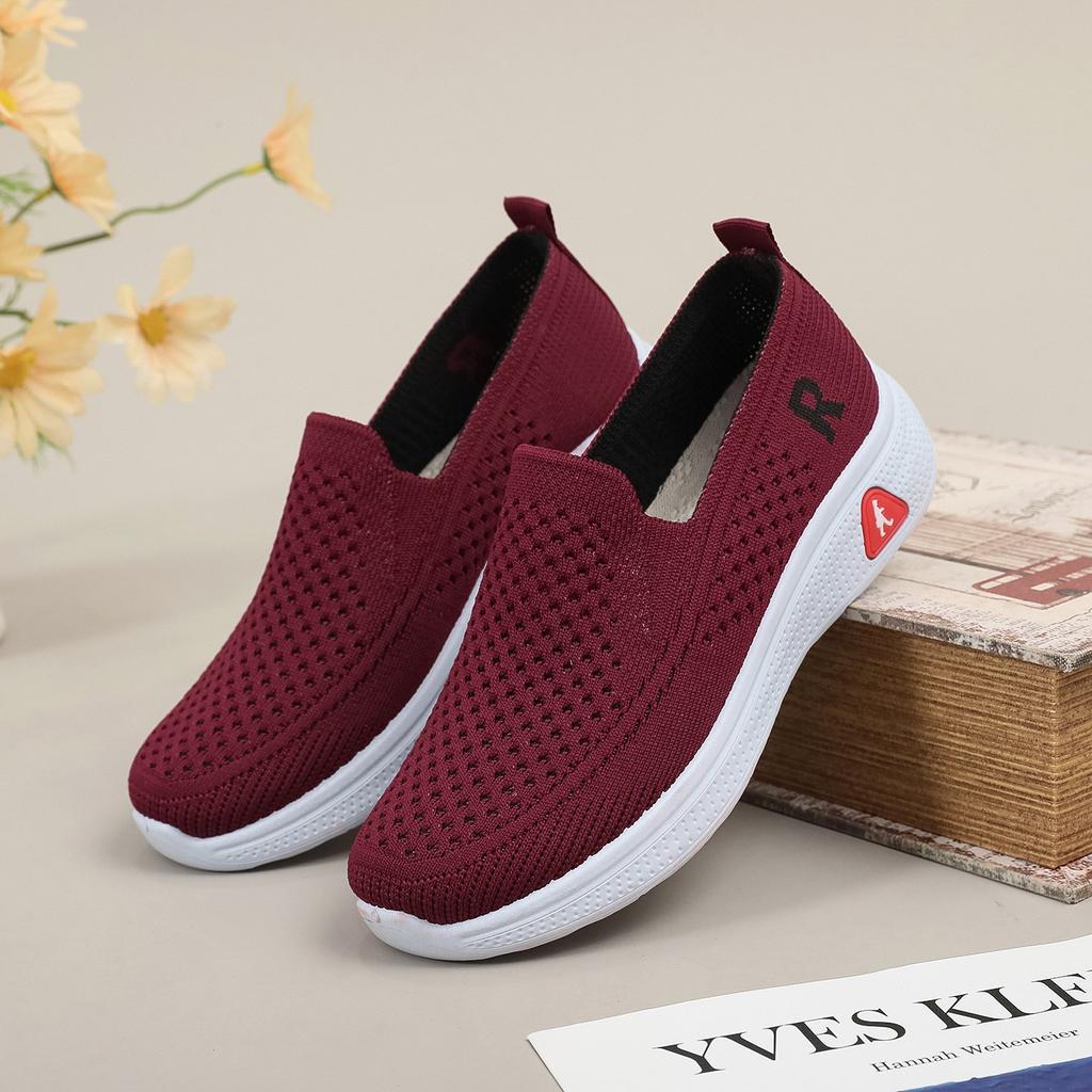 Flying Woven Women's Shoes 2025 Summer Mesh Breathable Women's Casual Single Shoes Middle-aged and Elderly Mother Shoes One Pedal Lazy Shoes