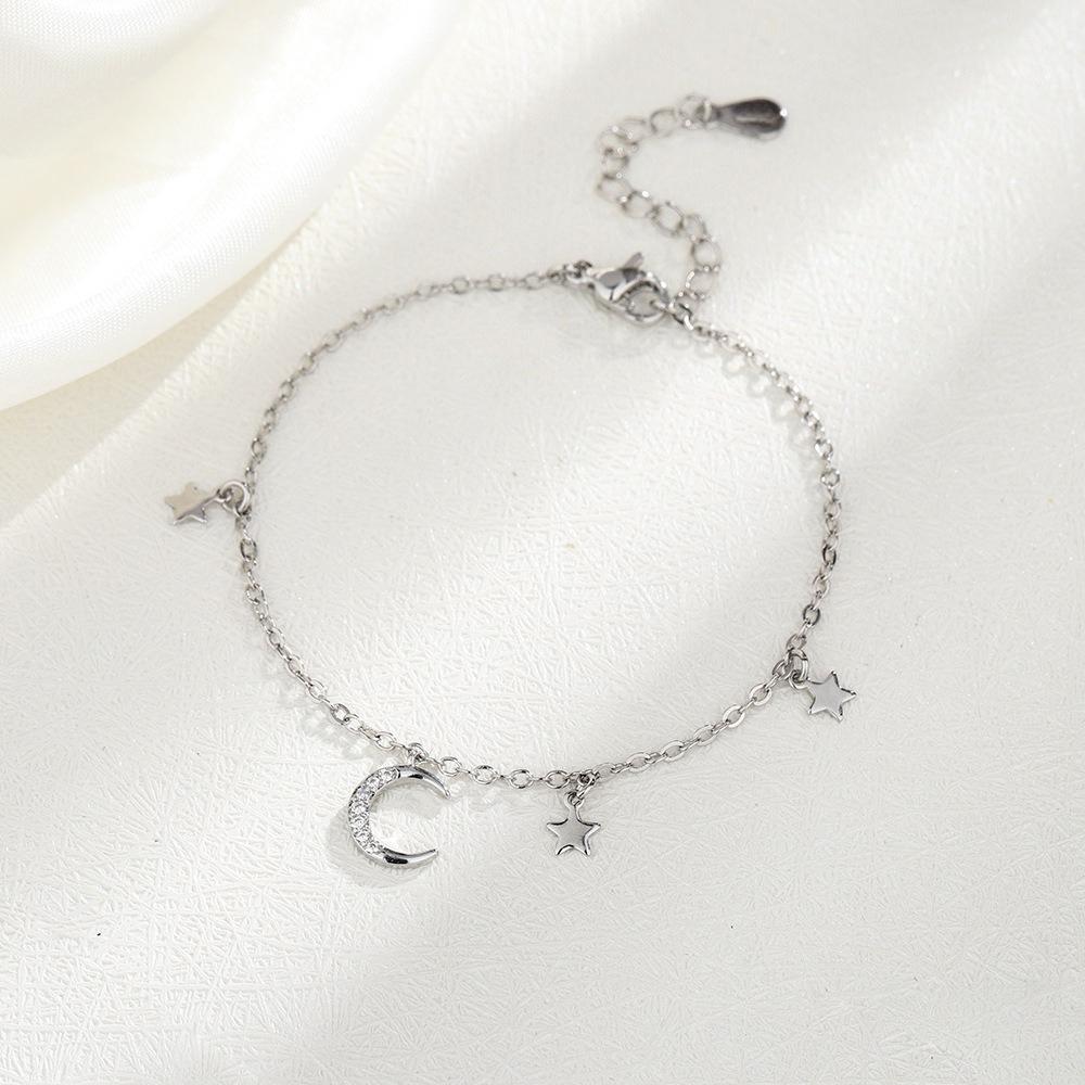 Curvy Crescent Moon Jewelry Sweet Niche Flash Diamond Fringed Moon Star Bracelet Female