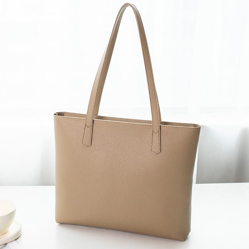 Yumemono Women's Leather Tote Bag, Business Bag, Fits A4 Size, Suitable for Job Hunting, Suitable for Work or Casual Use, Lightweight (Khaki)