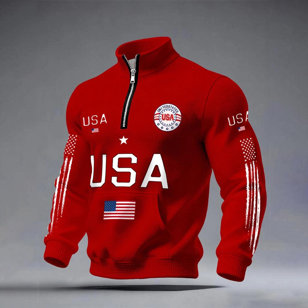 USA Anniversary Men's Casual Letter Print Long-Sleeve Sweatshirt